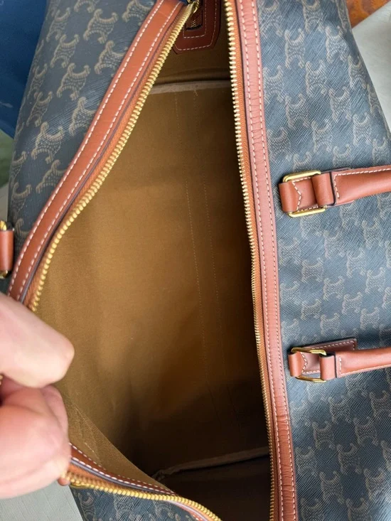 CELINE Black Logo Canvas & Brown Leather Duffel Bag - Picture 7 of 14